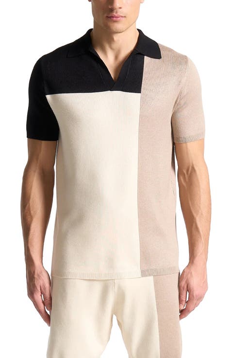 Colour Block Knit Revere Polo Top