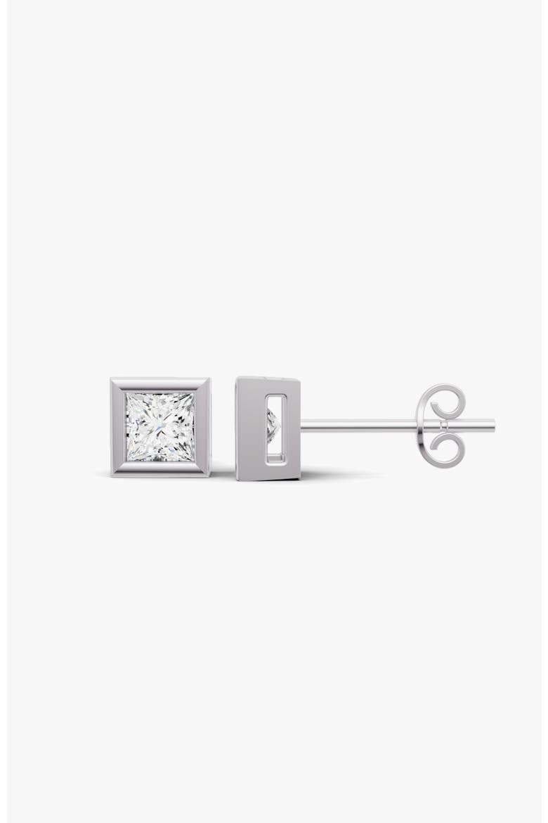 14K Gold Studs 0.75 Carat Earrings Princess Bezel, Alternate, color, White Gold