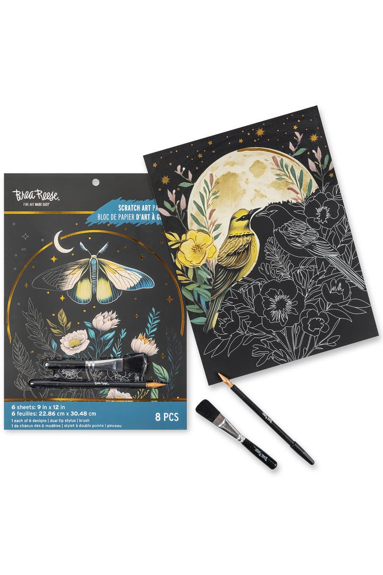 Scratch Art Paper Pad, Midnight Botanicals, Alternate, color, Multicolored