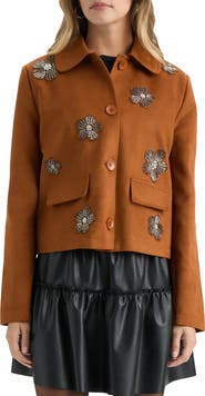 NVLT Beaded Floral Faux Suede Jacket