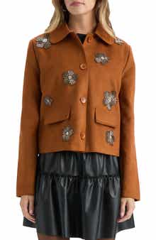 NVLT Beaded Floral Faux Suede Jacket