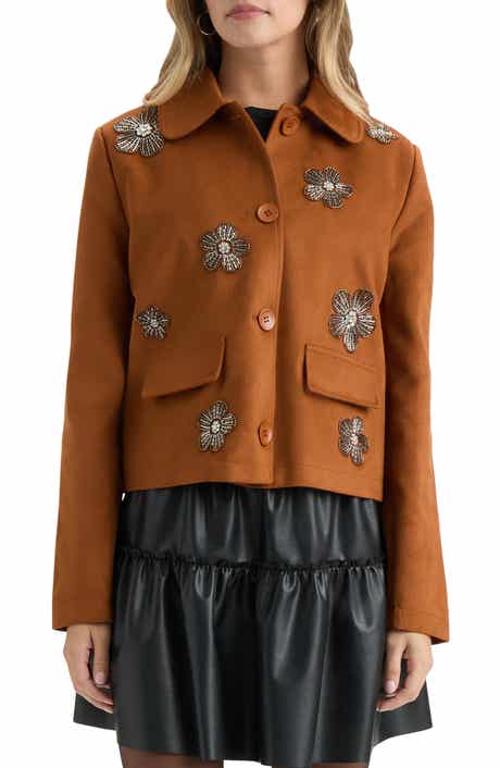 NVLT Beaded Floral Faux Suede Jacket