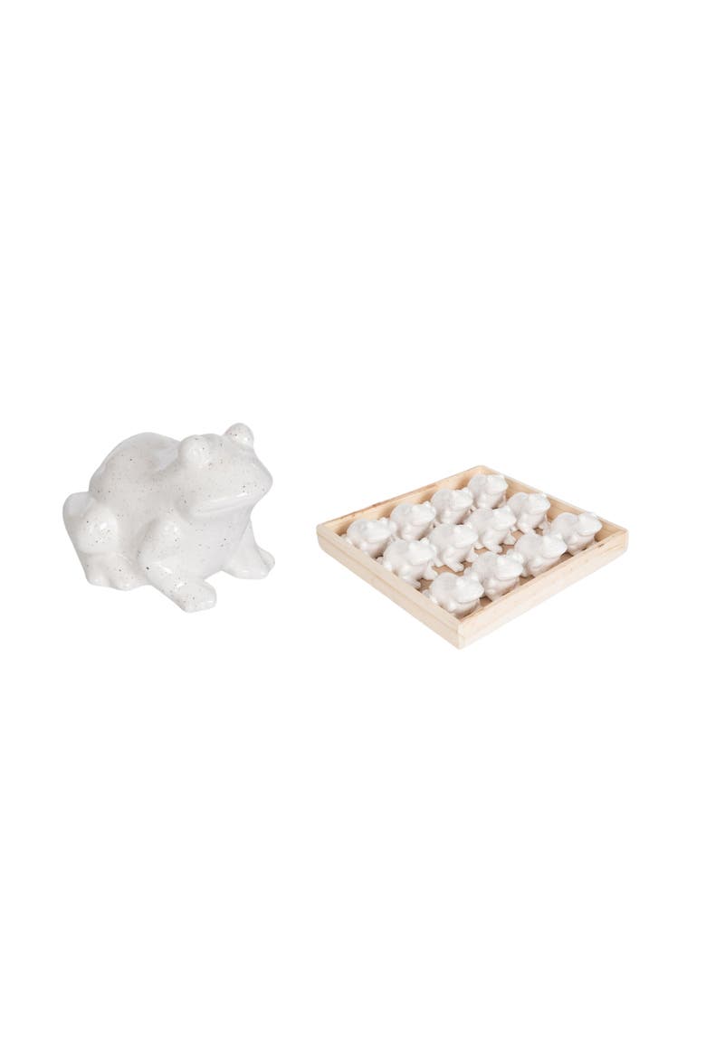 Mini Ceramic Frogs in Wood Box Set of 12 Charming Home Decorations for Spring Decorative Objects, Main, color, White