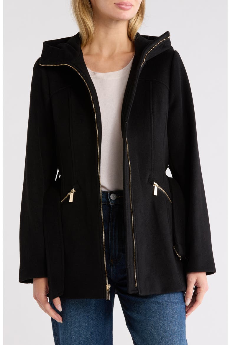 Hooded Wool Blend Coat, Alternate, color, BLACK