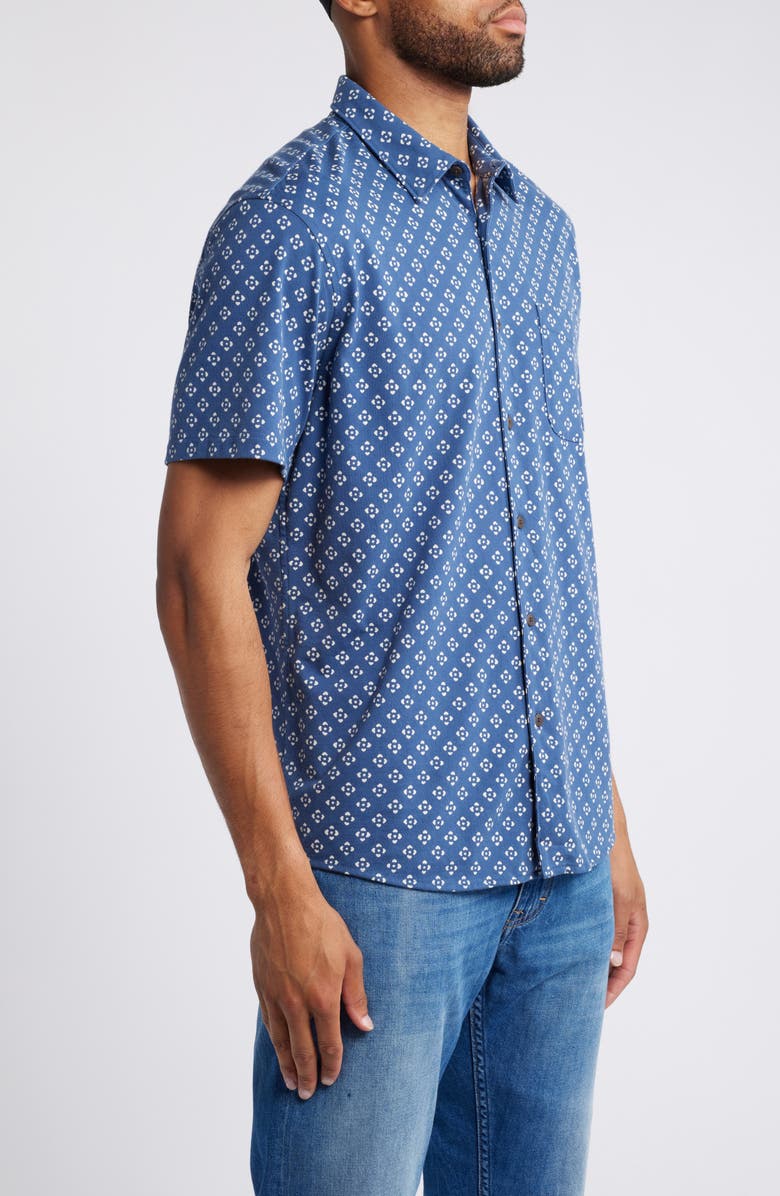 Faherty Print Short Sleeve Cotton Button-Up Shirt, Alternate, color, Navy Atlas
