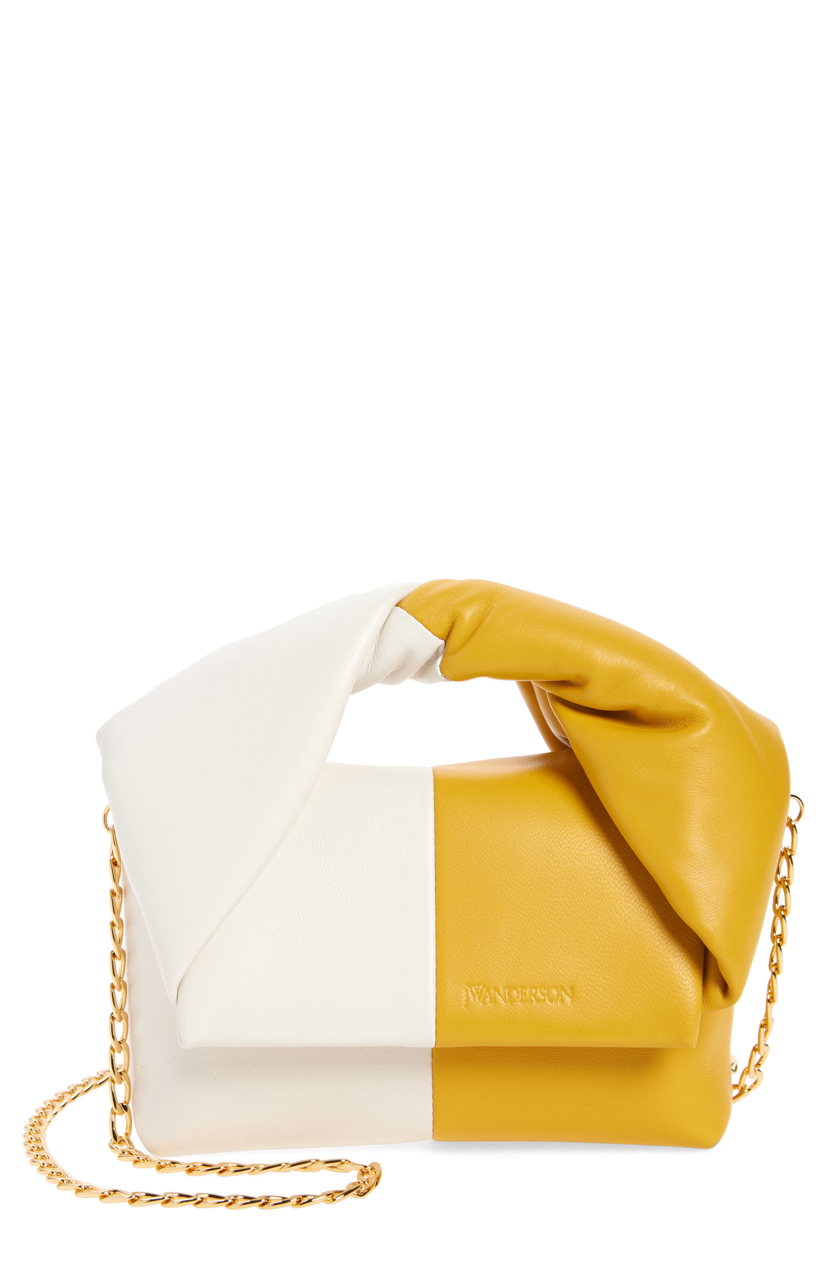 JW Anderson Small Twister Two-Tone Leather Crossbody Bag, Main, color, Cream/ Mustard