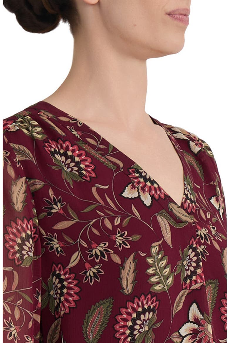 Floral V-Neck Flutter Sleeve Top, Alternate, color, WINE MULTI