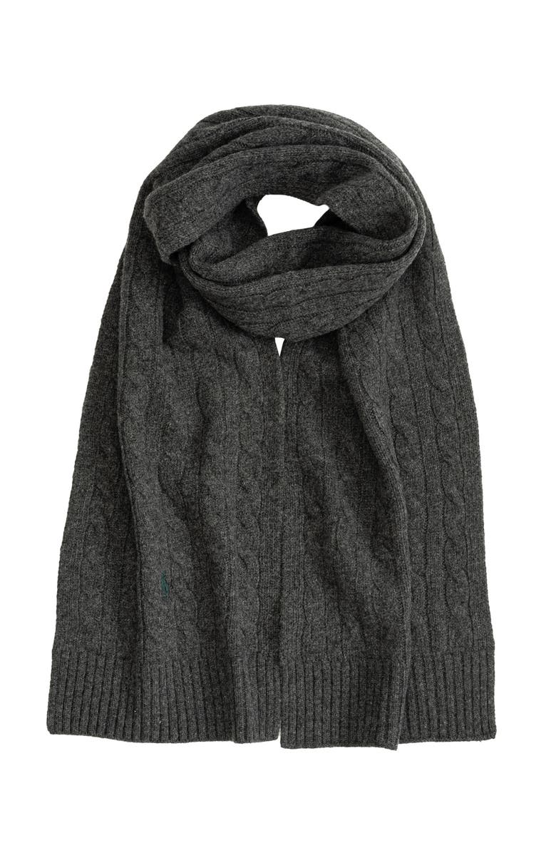 Polo Ralph Lauren Classic Cable Scarf, Alternate, color, Barclay Grey Heather