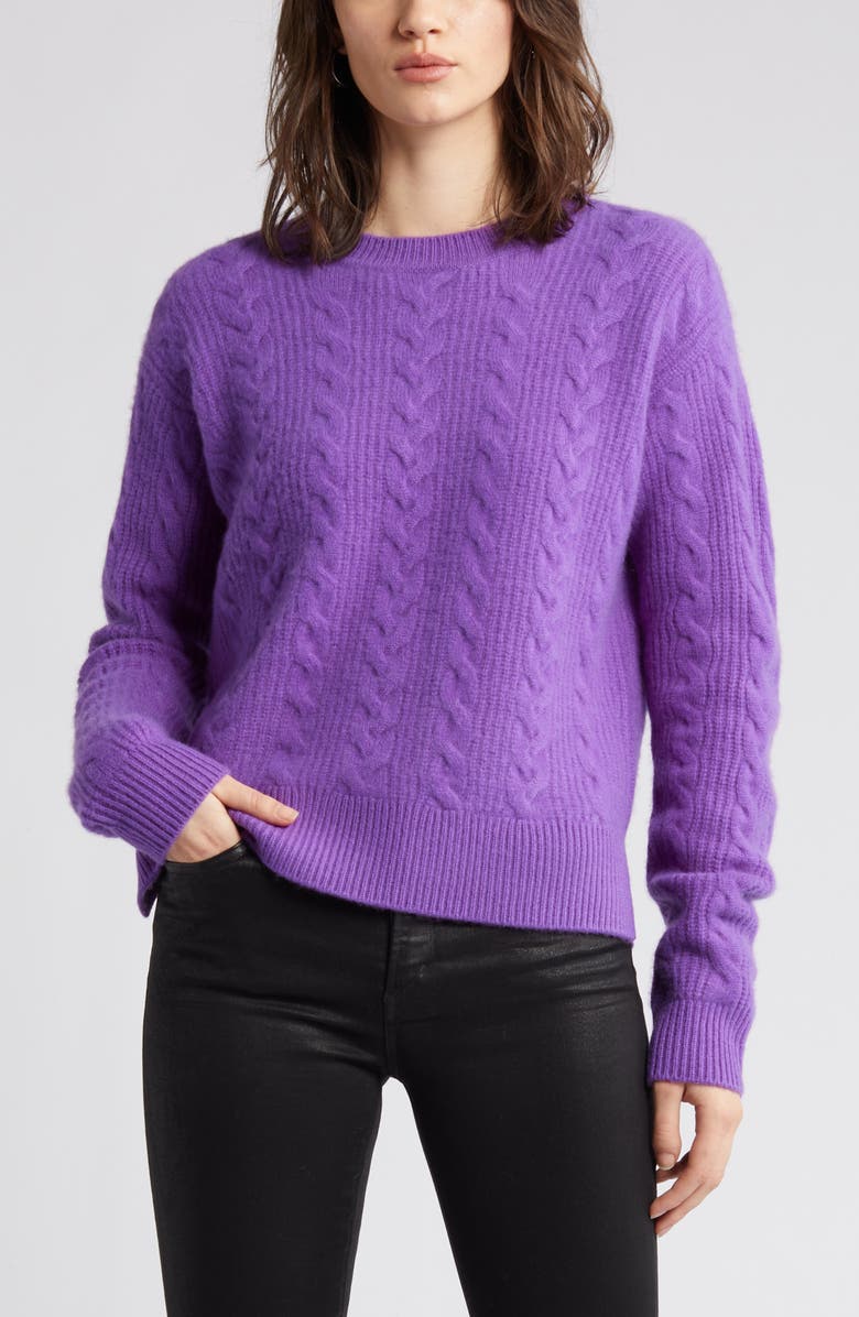 Nordstrom Signature Cable Knit Cashmere Crewneck Sweater, Alternate, color, 
