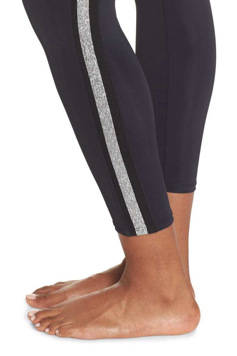 Side Runner High Waist Leggings, Alternate, color, BLACK/ SILVER