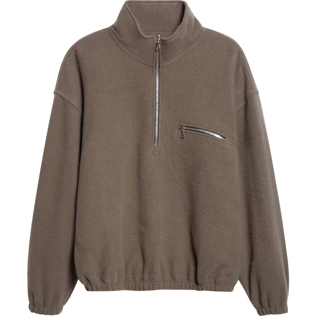 Rier Wool Fleece Half Zip Sweatshirt In Brown