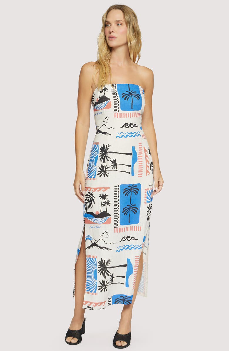 Lost + Wander Azure Paradiso Strapless Maxi Dress, Alternate, color, Cream Blue Multi