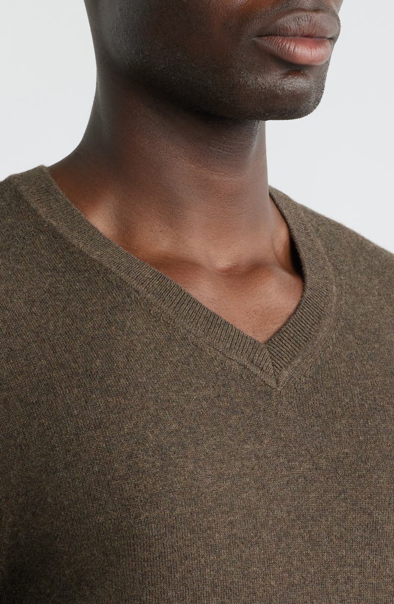 Nordstrom Cotton & Cashmere V-Neck Sweater, Alternate, color, Brown Desert Heather