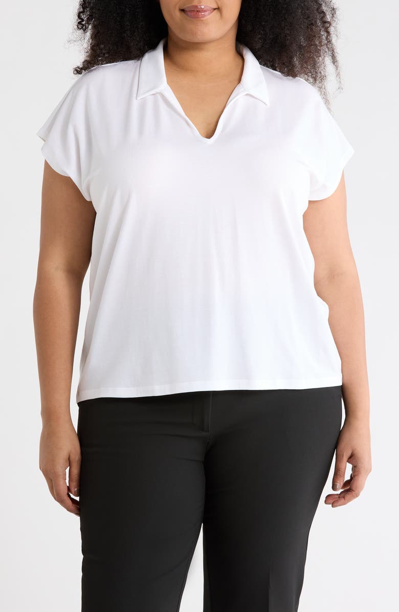 Eileen Fisher Boxy Johnny Collar Jersey Top, Main, color, White