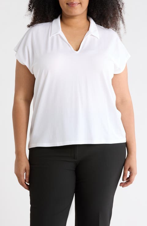 Boxy Johnny Collar Jersey Top (Plus)