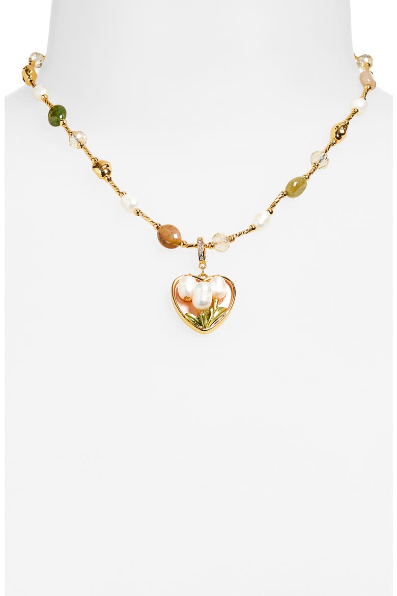 Maude Beaded Imitation Pearl Heart Charm Necklace, Alternate, color, GOLD