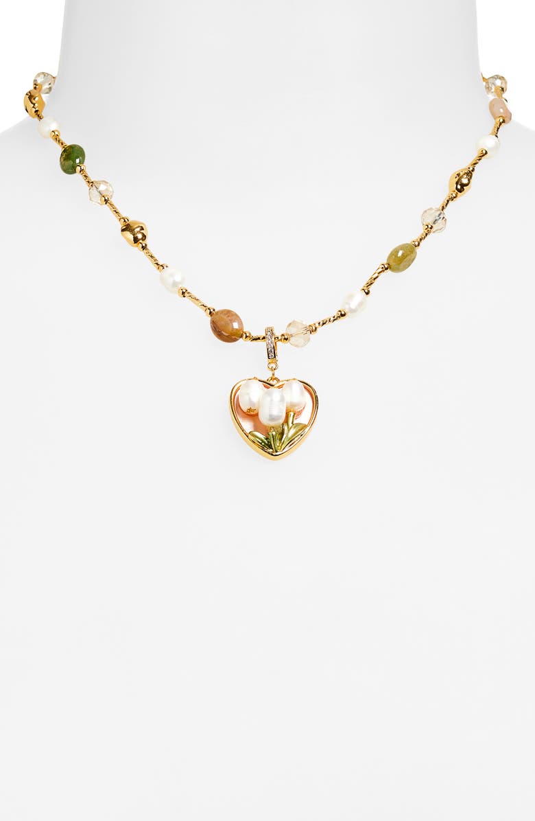 EYE CANDY LOS ANGELES Maude Beaded Imitation Pearl Heart Charm Necklace, Alternate, color, Gold