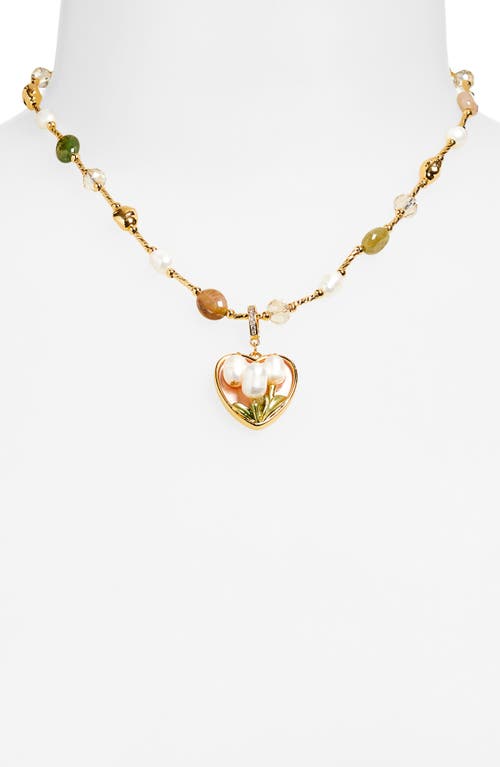Eye Candy Los Angeles Maude Beaded Imitation Pearl Heart Charm Necklace In Gold