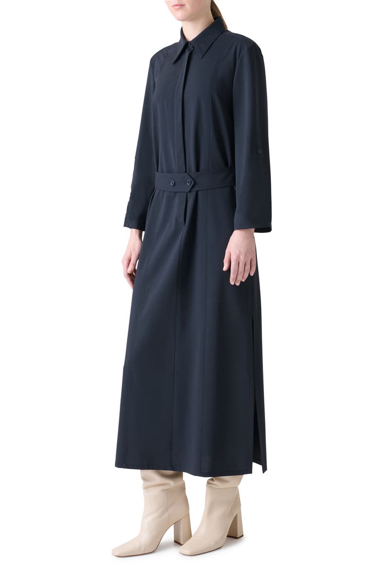 Long Sleeve Stretch Wool Midi Shirtdress, Alternate, color, NAVY