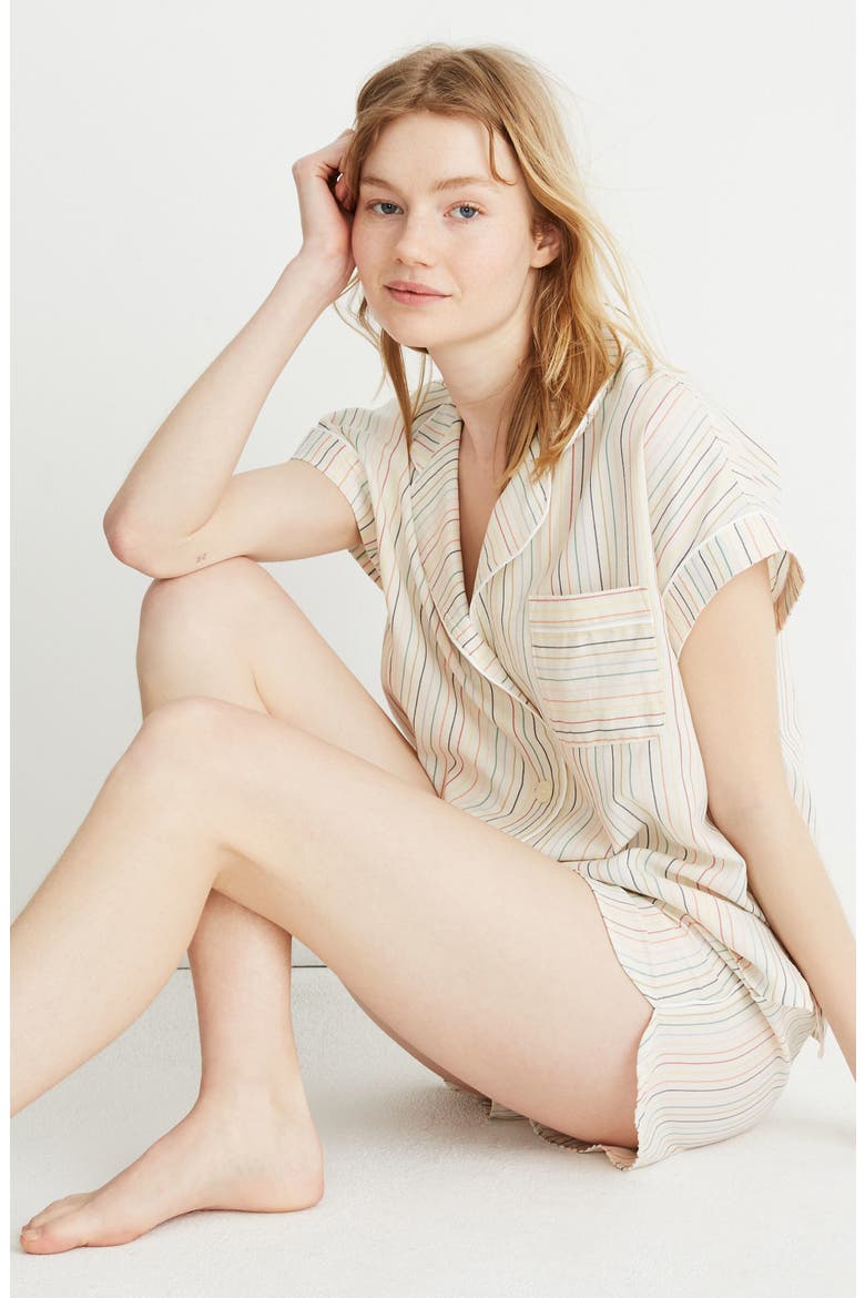 Rainbow Stripe Bedtime Pajama Top, Alternate, color, RAINBOW STRIPE PEARL IVORY