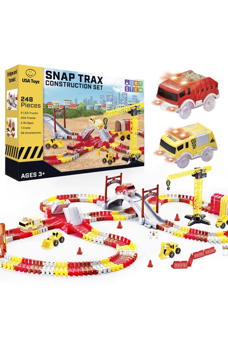 Snap Trax Construction Set Race Tracks and LED Toy Cars, Main, color, Multi Color