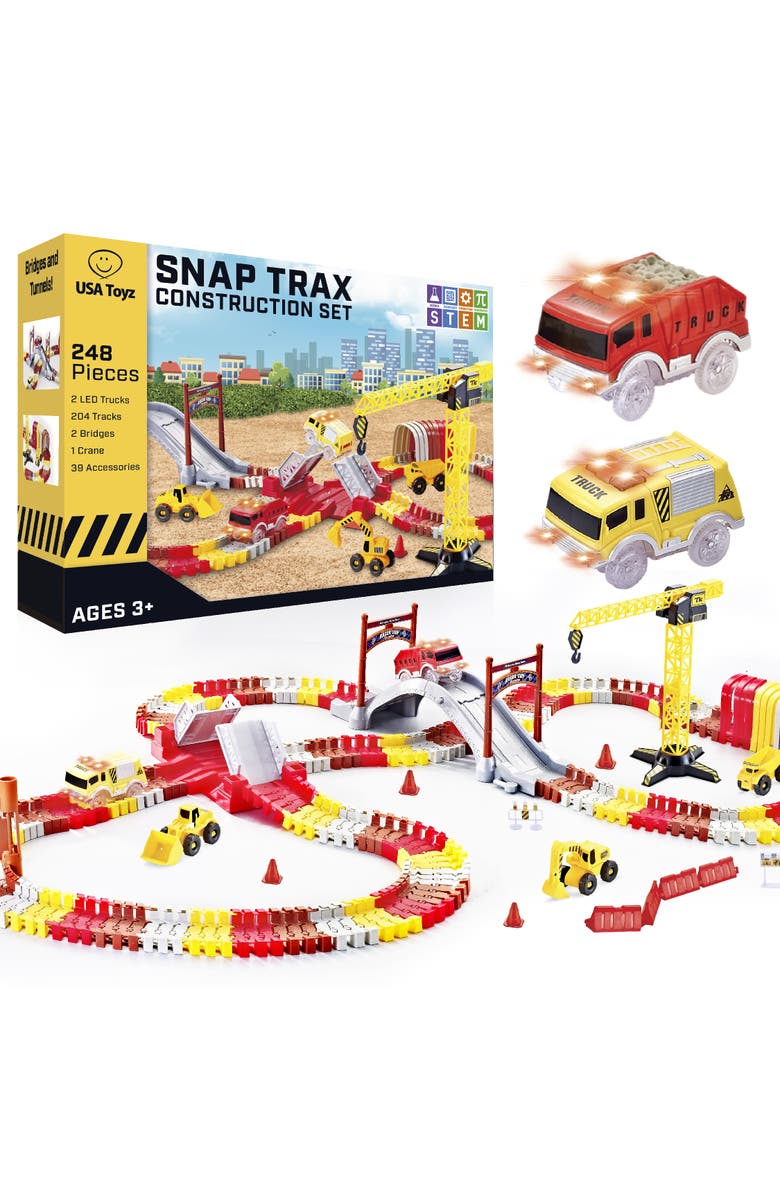 USA Toyz Snap Trax Construction Set Race Tracks and LED Toy Cars, Main, color, Multi Color