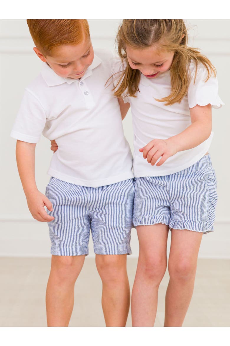 Girls Seersucker Ruffle Trim Woven Shorts, Alternate, color, Classic Blue Seersucker
