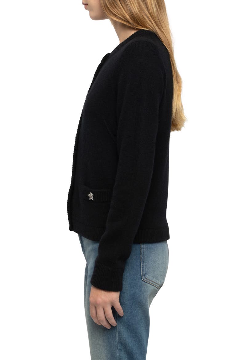 Marcya Crystal Star Button Cashmere Cardigan, Alternate, color, BLACK