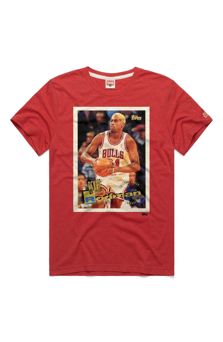 Homage Unisex Homage Dennis Rodman Red Chicago Bulls Topps Trading Card Player Tri-Blend T-Shirt, Main, color, Red