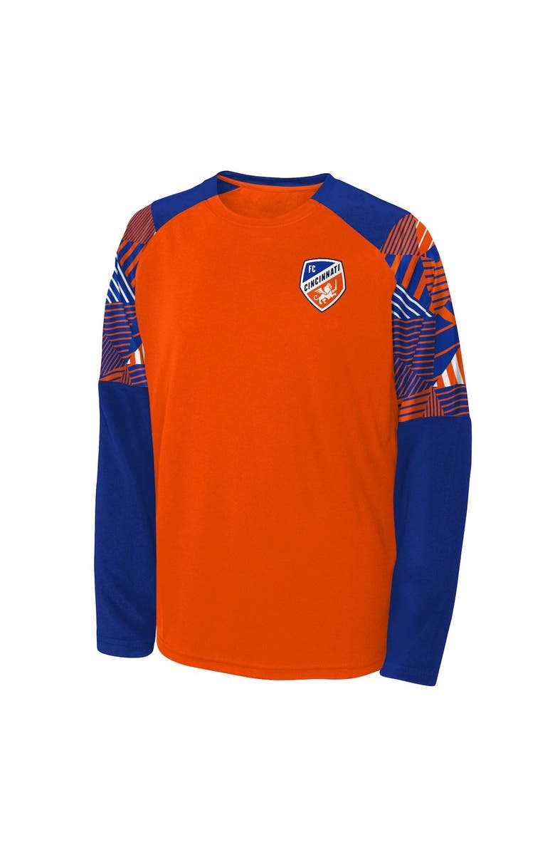 Outerstuff Youth Orange/Blue FC Cincinnati Gridiron Raglan Long Sleeve T-Shirt, Alternate, color,