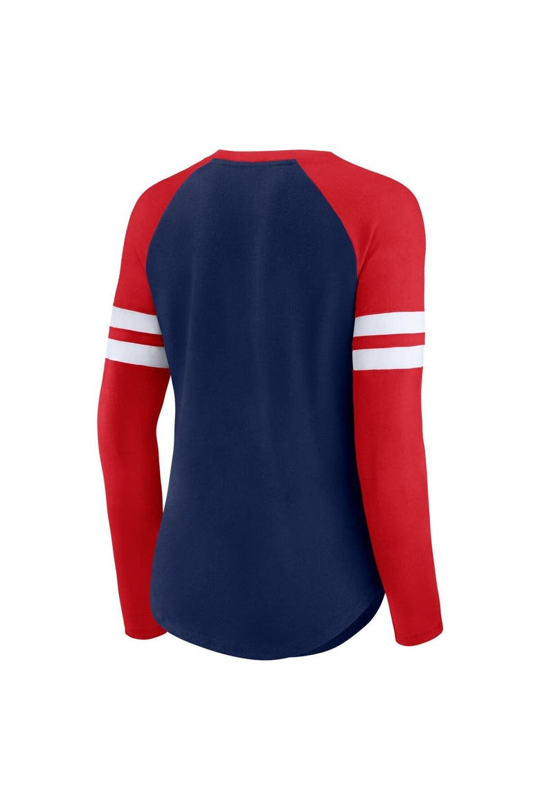 Women's Fanatics Branded Navy/Red New England Patriots Plus Size True to Form Lace-Up V-Neck Raglan Long Sleeve T-Shirt, Alternate, color, Navy