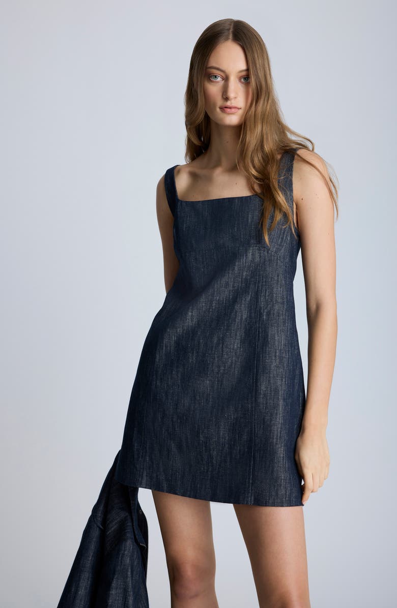 Kenneth Cole Open Back Denim Shift Dress, Alternate, color, Dark Navy Multi