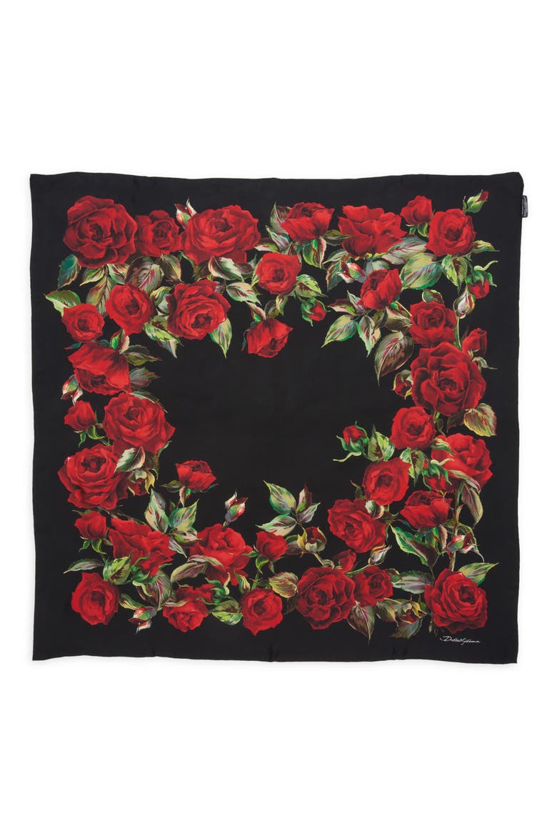 Roses Silk Scarf, Main, color, HN5HM ROSE ROSSE FDO.NERO
