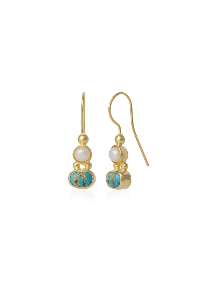 Authentic Turquoise Sterling Silver Drop Gold Plated Earring, Main, color, Gold