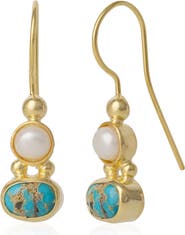 Spero London Authentic Turquoise Sterling Silver Drop Gold Plated Earring