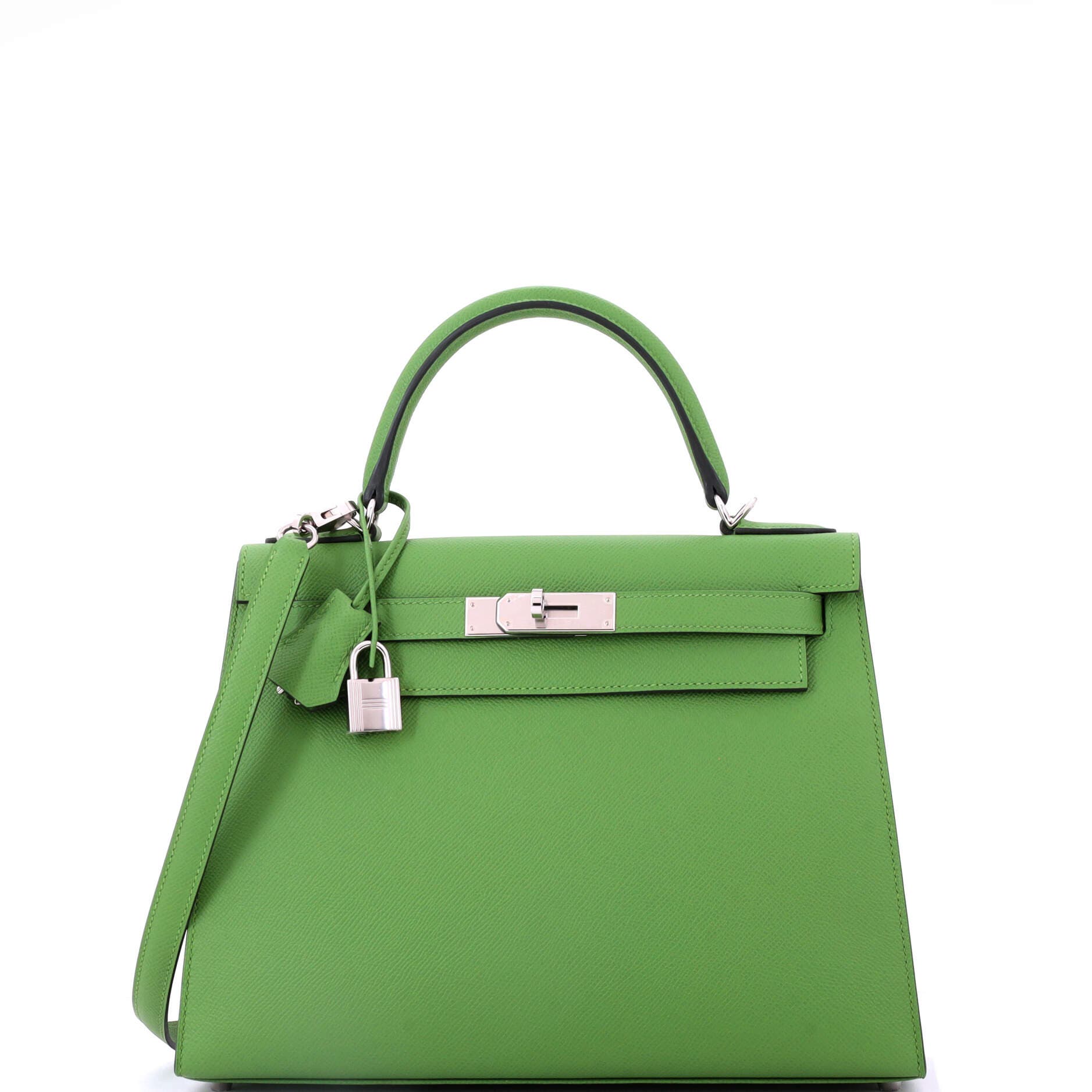 Pre-Owned Hermes Kelly Handbag Green Epsom with Palladium Hardware 28, Main, color, Vert Yucca