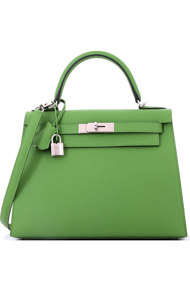 Pre-Owned Hermes Kelly Handbag Green Epsom with Palladium Hardware 28, Main, color, Vert Yucca