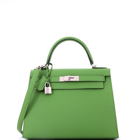 Kelly Handbag Green Epsom with Palladium Hardware 28