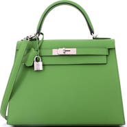 Pre-Owned Hermes Kelly Handbag Green Epsom with Palladium Hardware 28