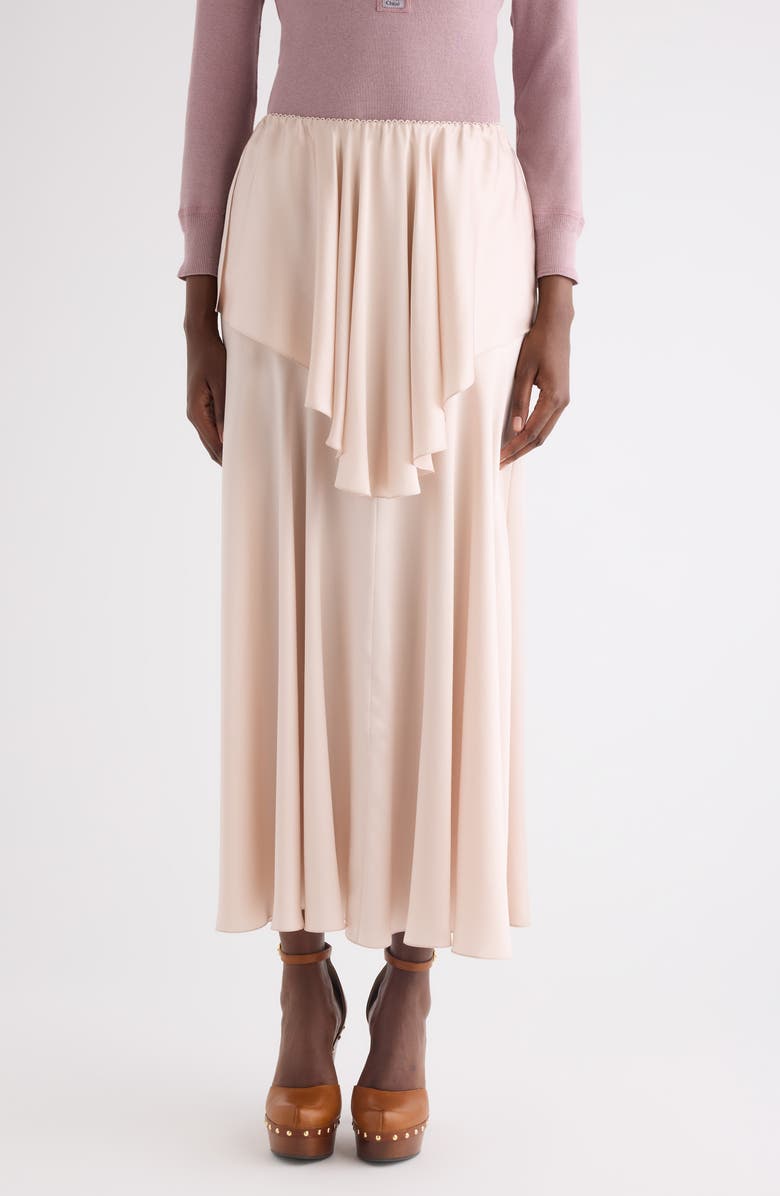 Chloé Fluid Washed Silk Satin Layered Midi Skirt, Main, color, Rose Dust
