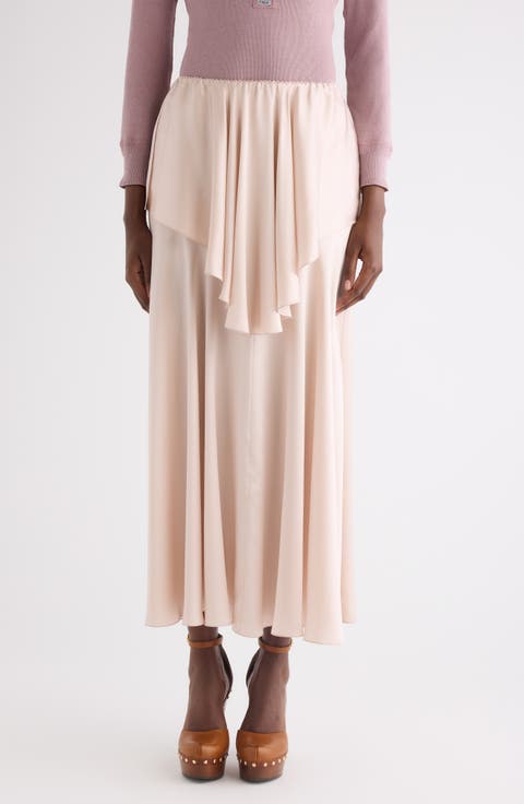 Fluid Washed Silk Satin Layered Midi Skirt