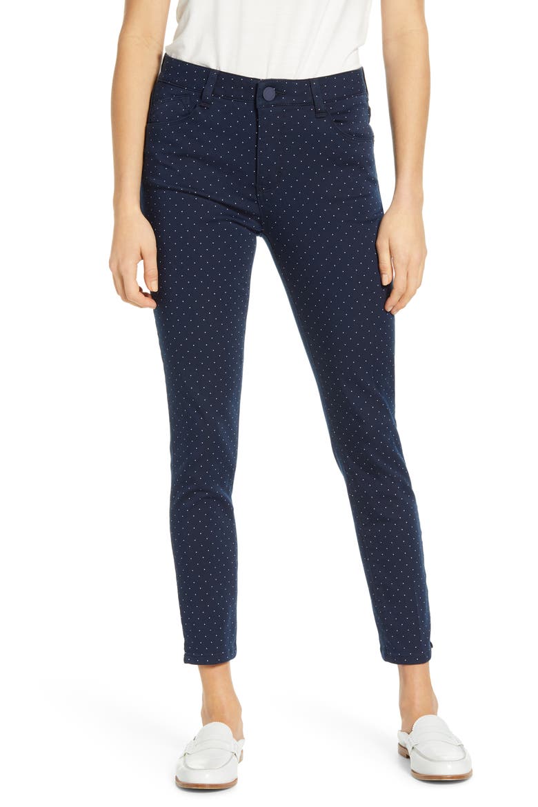 'Ab'Solution Dot Print Cotton Blend Ankle Pants (Nordstrom Exclusive), Main, color, NV NAVY