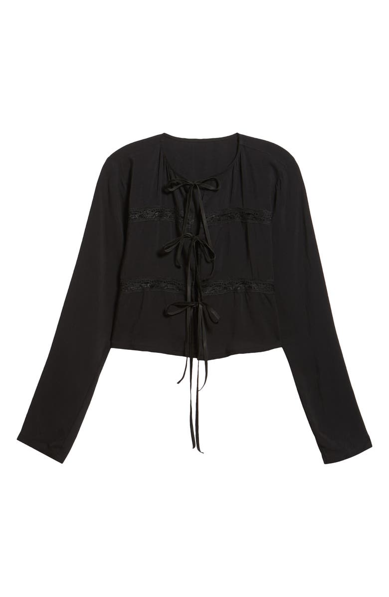 Bella Venice The Camille Lace Inset Tie Front Top, Alternate, color, Black