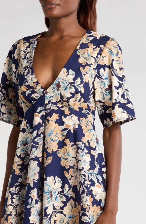 Wayf Zelma Floral Short Sleeve Minidress In Blue