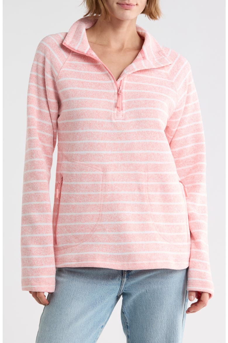 Stripe Quarter Zip Sweatshirt, Main, color, CORAL ALMOND