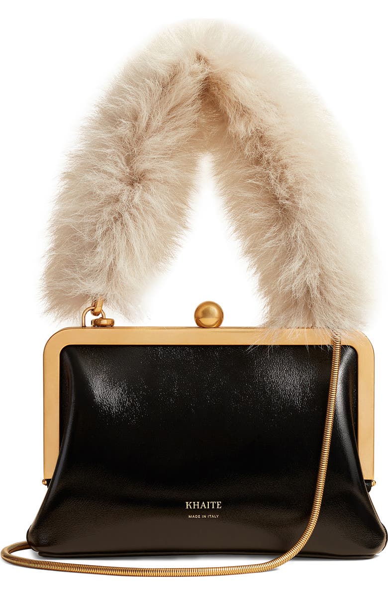 Khaite Small Lilith Patent Leather Handbag with Genuine Shearling Handle, Main, color,