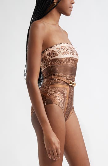 Zimmermann Lucky Belted One-Piece Bandeau Swimsuit | Nordstrom