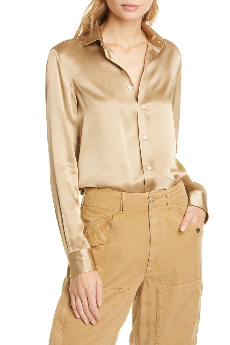 Silk Charmeuse Blouse, Main, color, MONTANA KHAKI