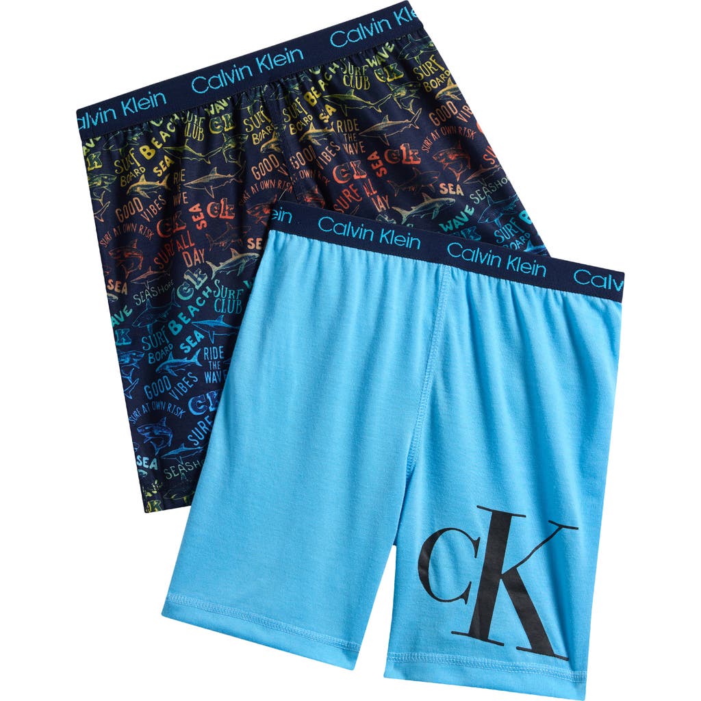 Calvin Klein Kids' 2-pack Sleep Shorts In Shark Pink/sky Blue