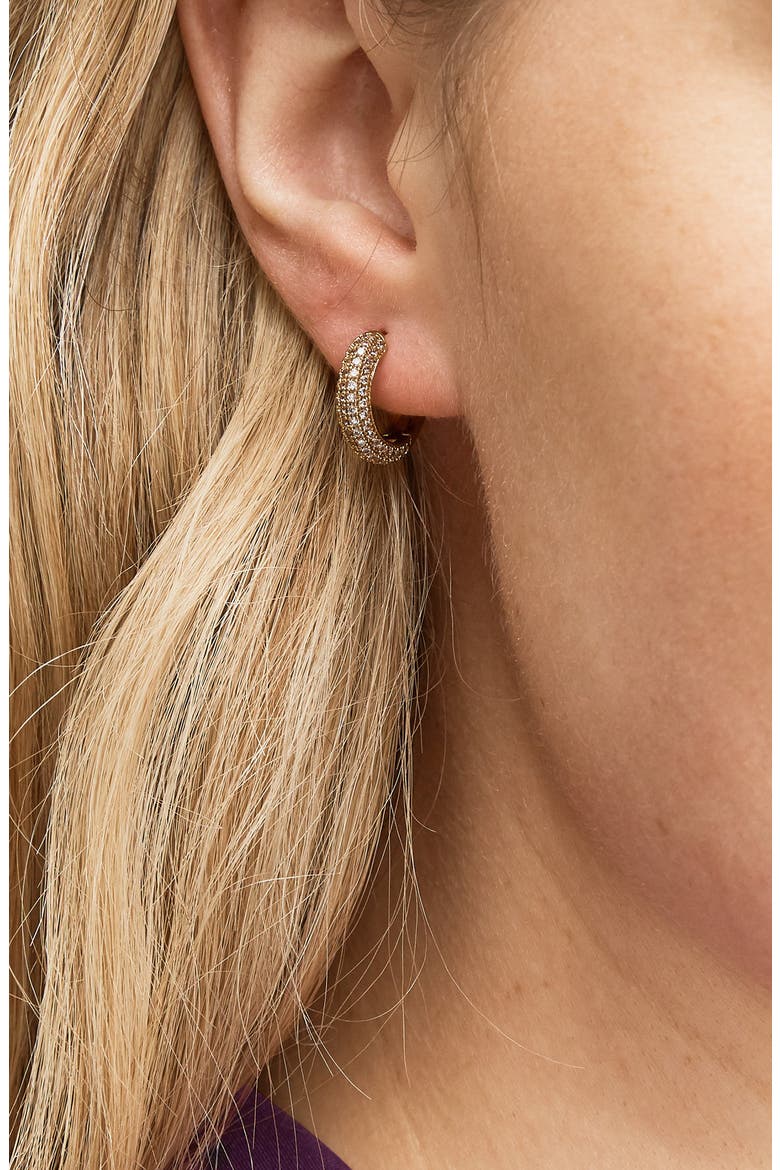 brilliant statements pavé mini huggie hoop earrings, Alternate, color, CLEAR/GOLD